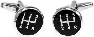 MRCUFF 5 Speed Black Gear Stick Shifter Shift Knob Car Auto Racing Race Pair of Cufflinks in a Presentation Gift Box with a Polishing Cloth