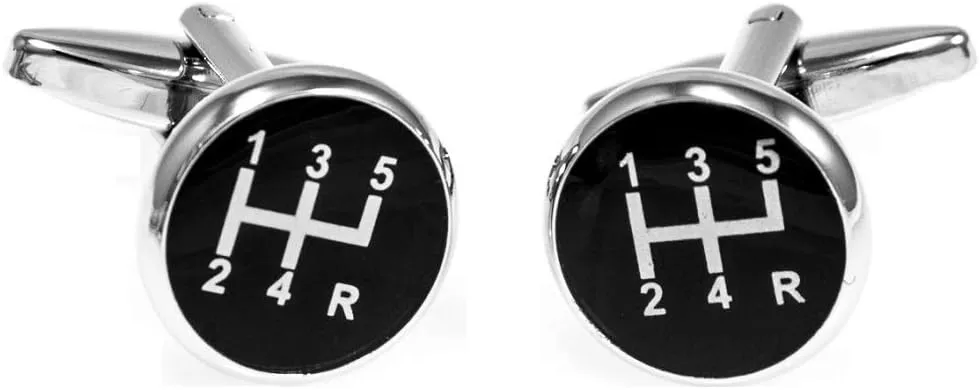 MRCUFF 5 Speed Black Gear Stick Shifter Shift Knob Car Auto Racing Race Pair of Cufflinks in a Presentation Gift Box with a Polishing Cloth