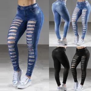 New Fashion Trendy Stretch Ripped Skinny Denim Jeans