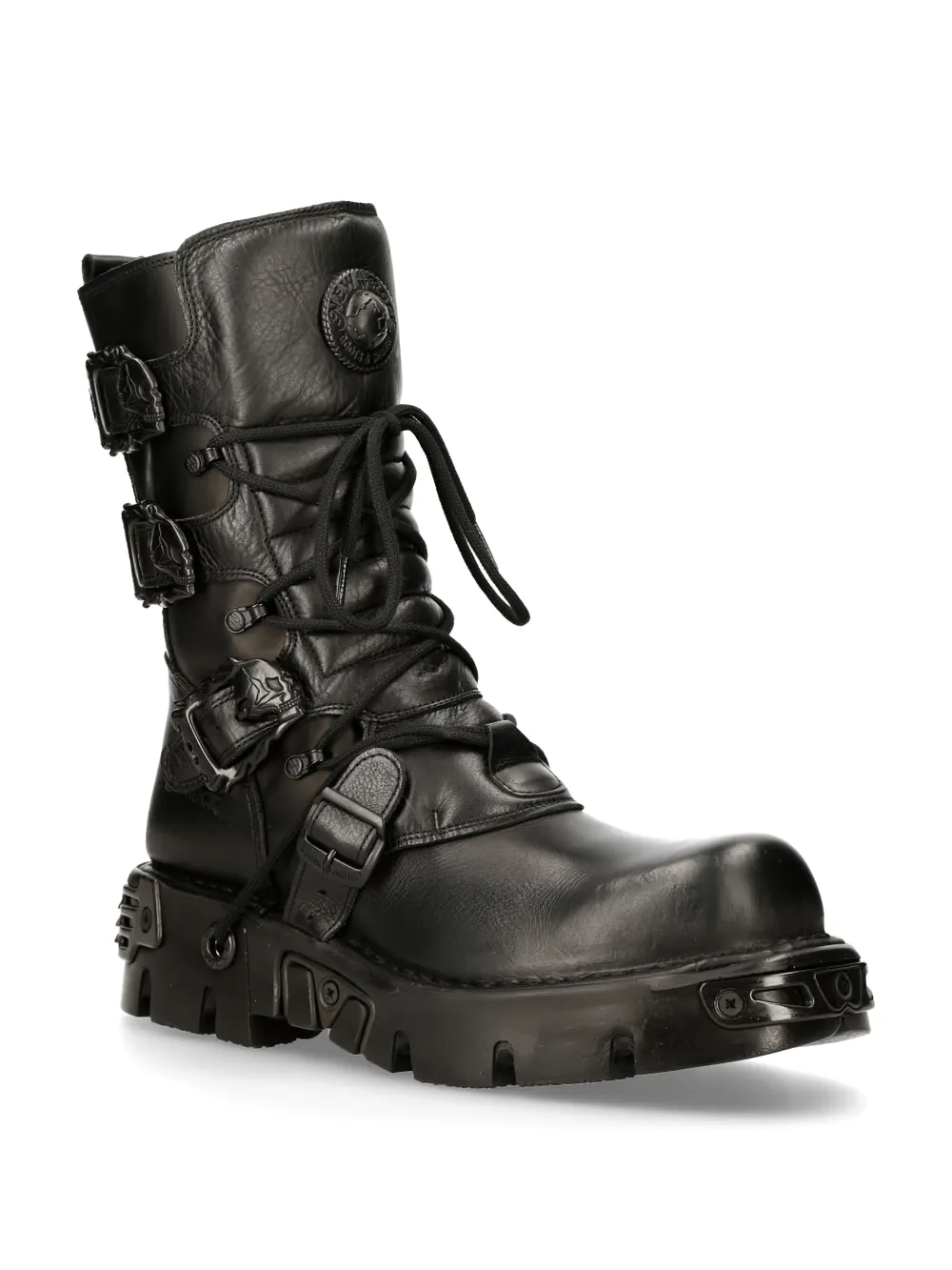 NEW ROCK Rugged Lace-Up Military Boots with Buckles