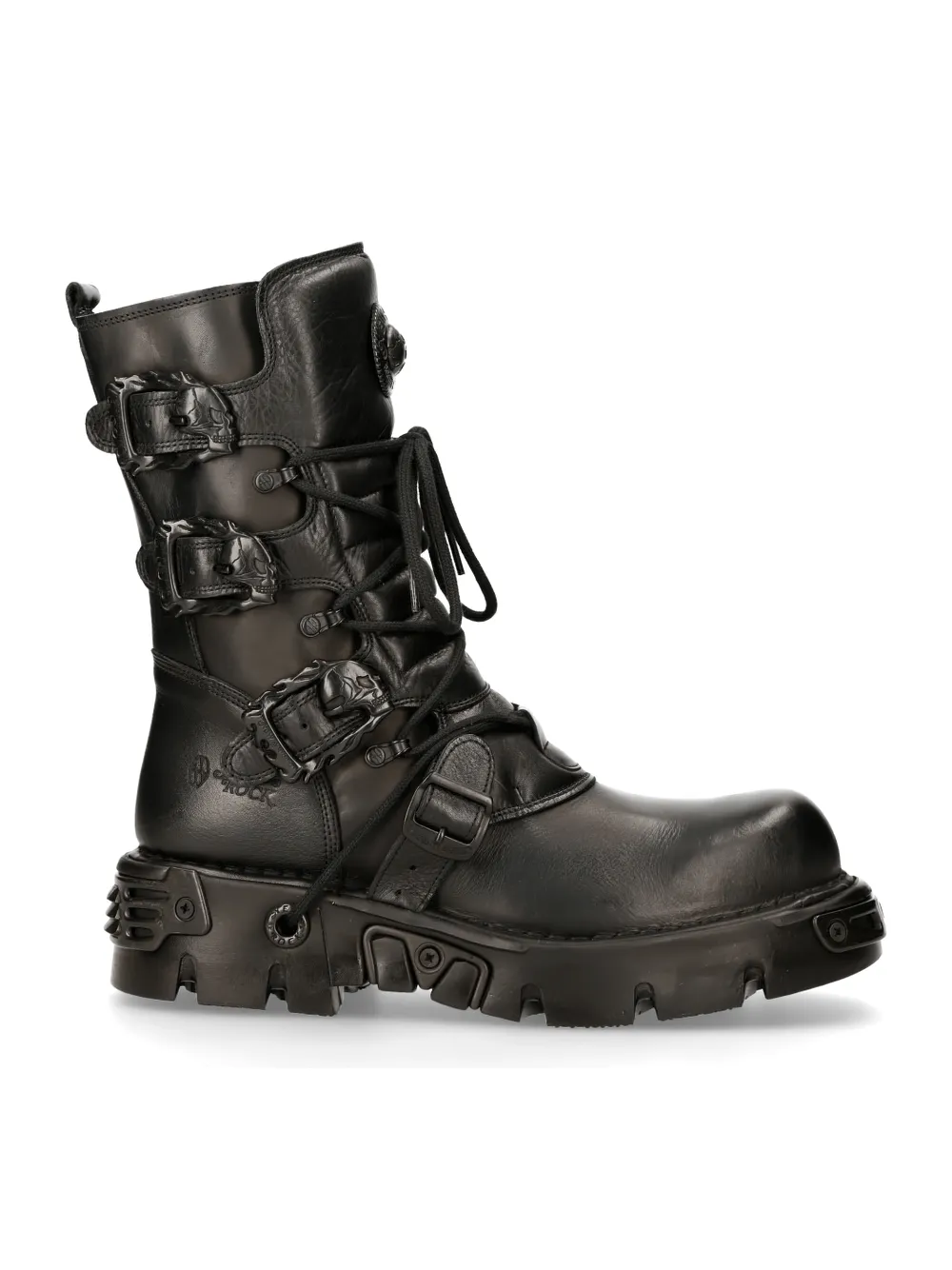 NEW ROCK Rugged Lace-Up Military Boots with Buckles