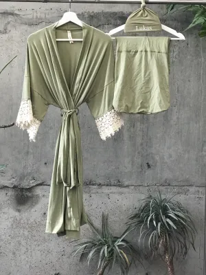 Olive Maternity set robe   swaddle set   dad t shirt