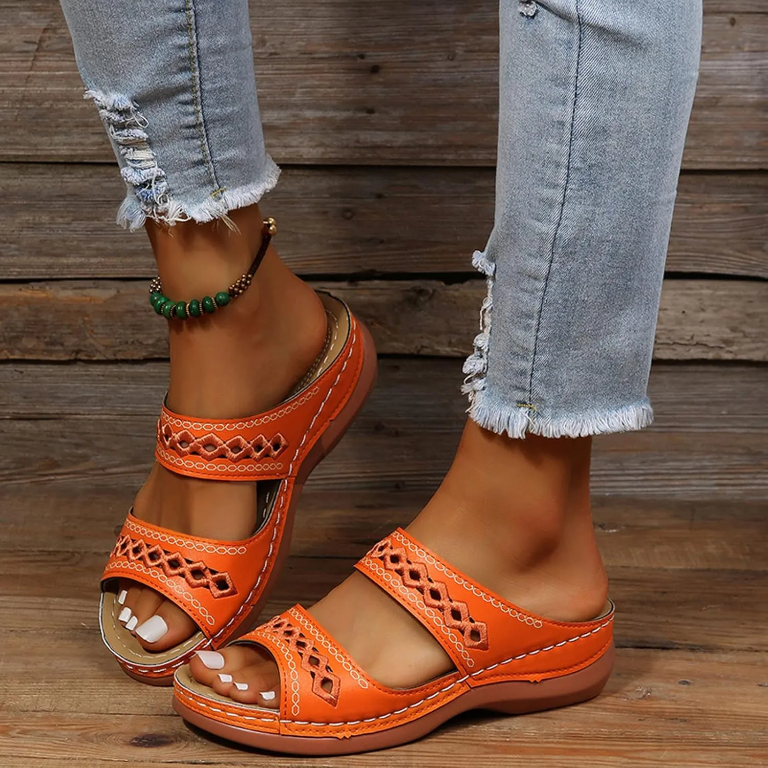 Orthopedic Summer Sandals for Women with Arch Support Comfortable Walking Shoes Lightweight Adjustable Straps Beach Casual Outdoor Plantar Fasciitis Relief Slides