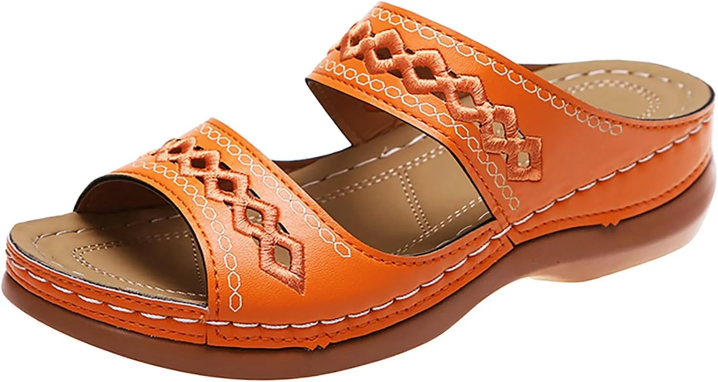 Orthopedic Summer Sandals for Women with Arch Support Comfortable Walking Shoes Lightweight Adjustable Straps Beach Casual Outdoor Plantar Fasciitis Relief Slides
