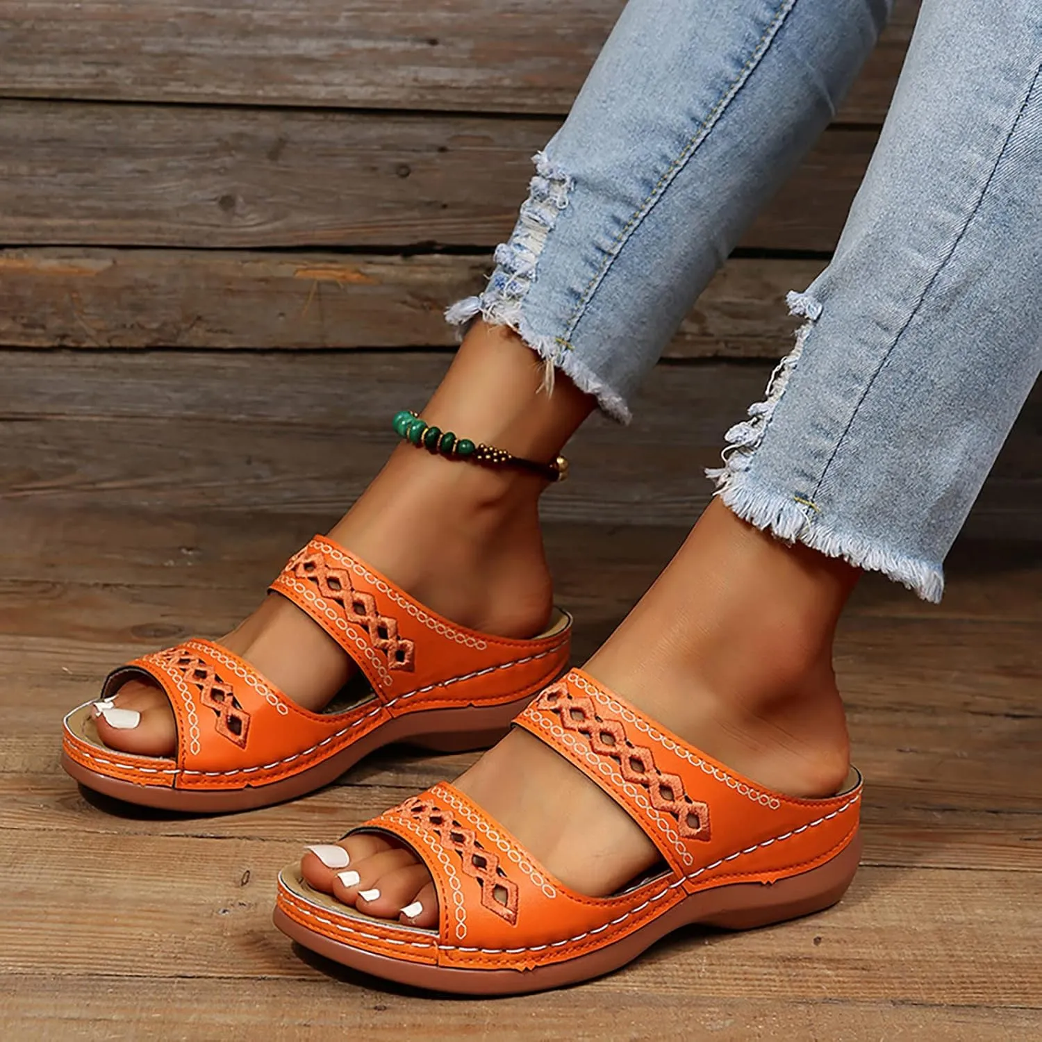 Orthopedic Summer Sandals for Women with Arch Support Comfortable Walking Shoes Lightweight Adjustable Straps Beach Casual Outdoor Plantar Fasciitis Relief Slides
