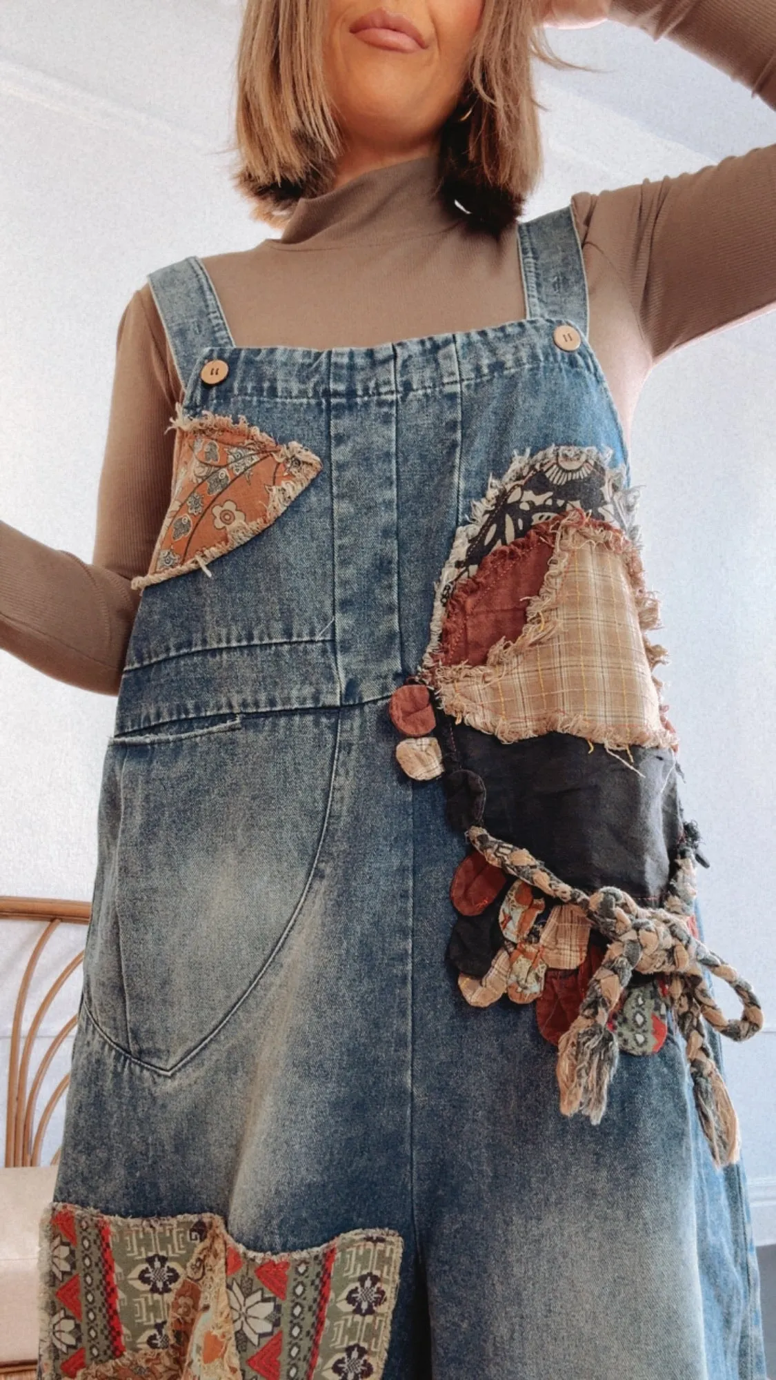 Patch   Piece Denim Bib Overalls