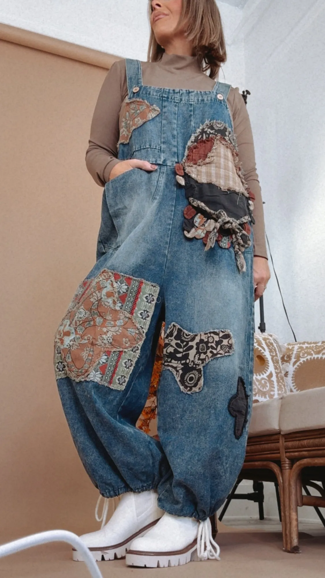Patch   Piece Denim Bib Overalls