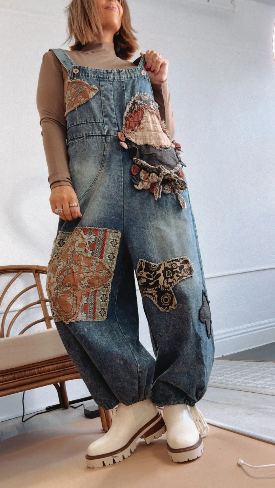 Patch   Piece Denim Bib Overalls