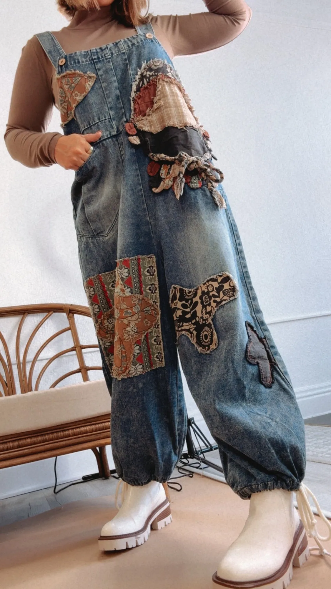 Patch   Piece Denim Bib Overalls