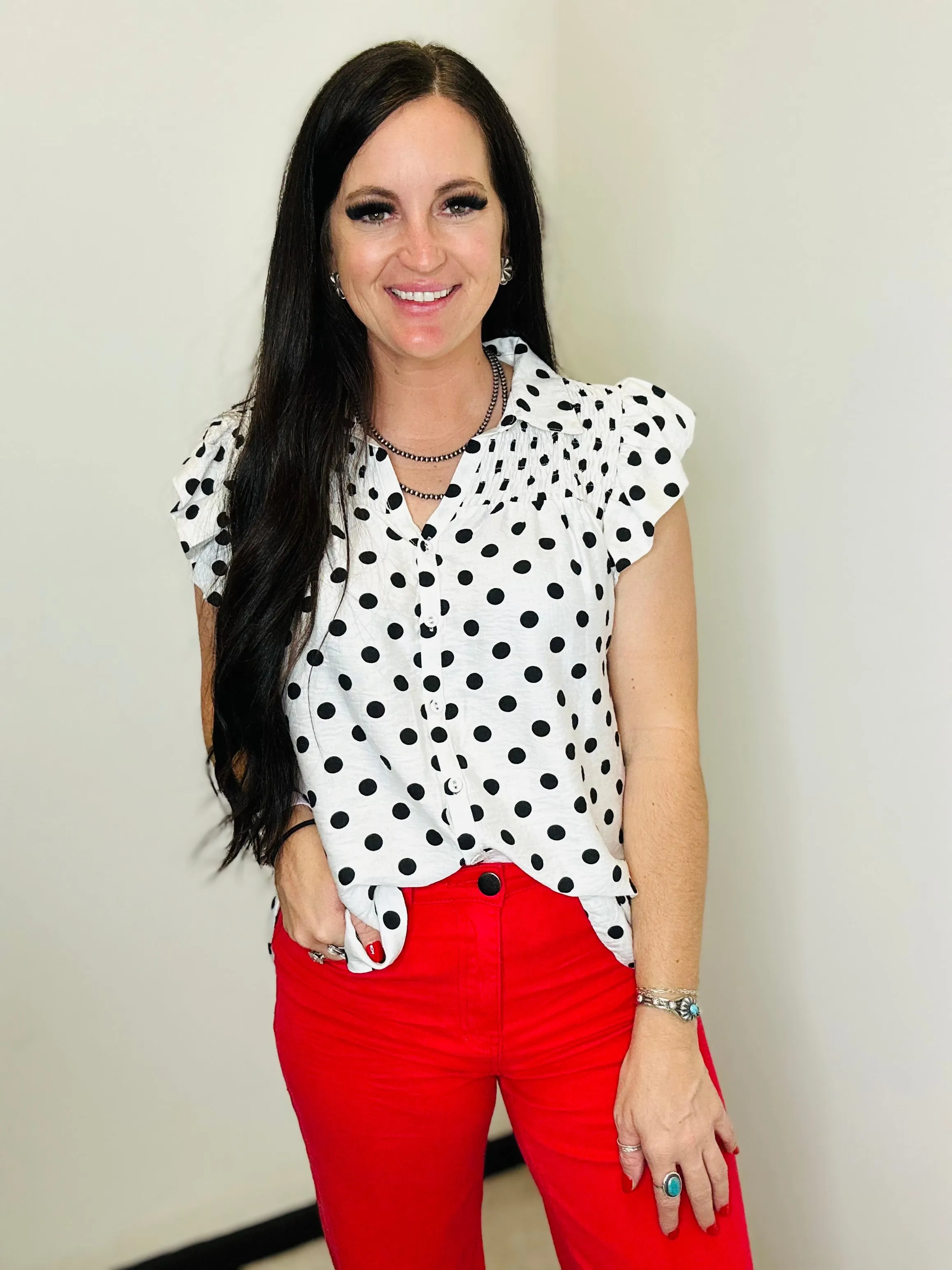 Patty Polk a Dot Ruffle Sleeve Blouse