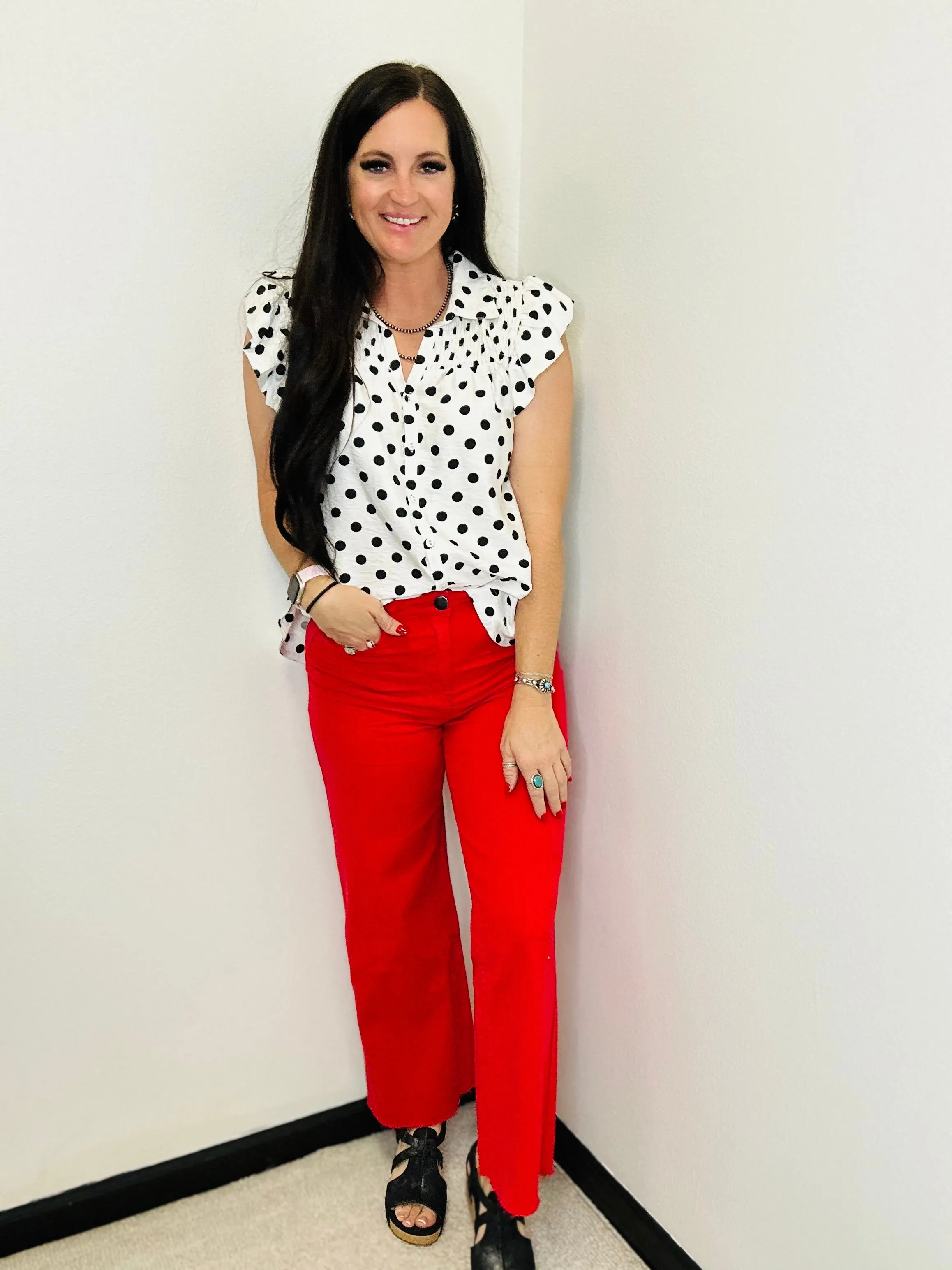 Patty Polk a Dot Ruffle Sleeve Blouse