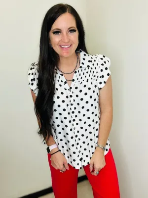 Patty Polk a Dot Ruffle Sleeve Blouse
