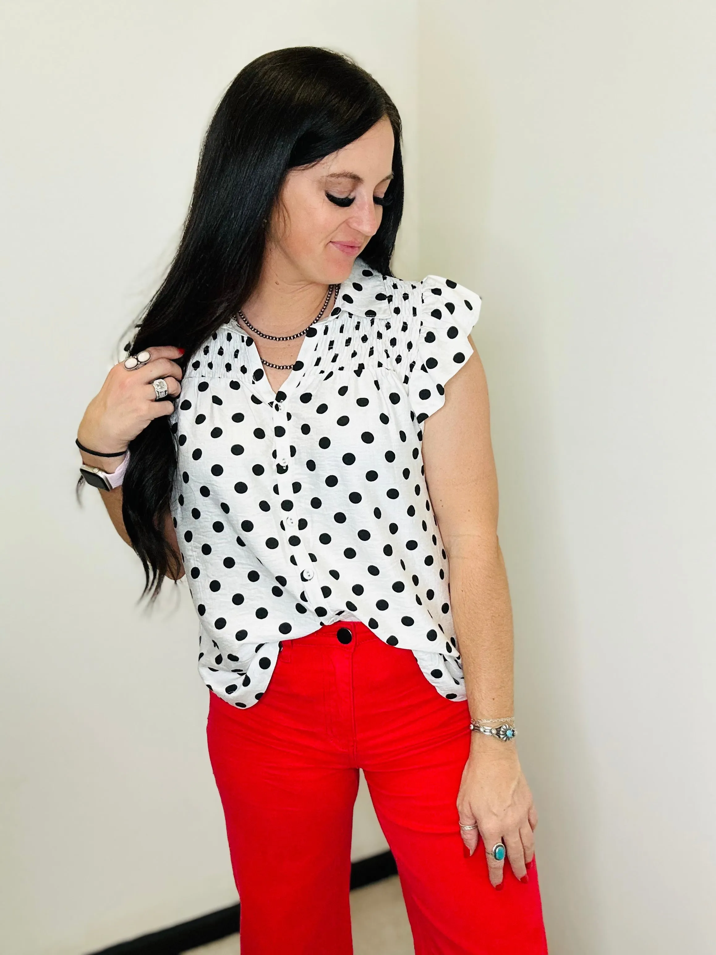 Patty Polk a Dot Ruffle Sleeve Blouse