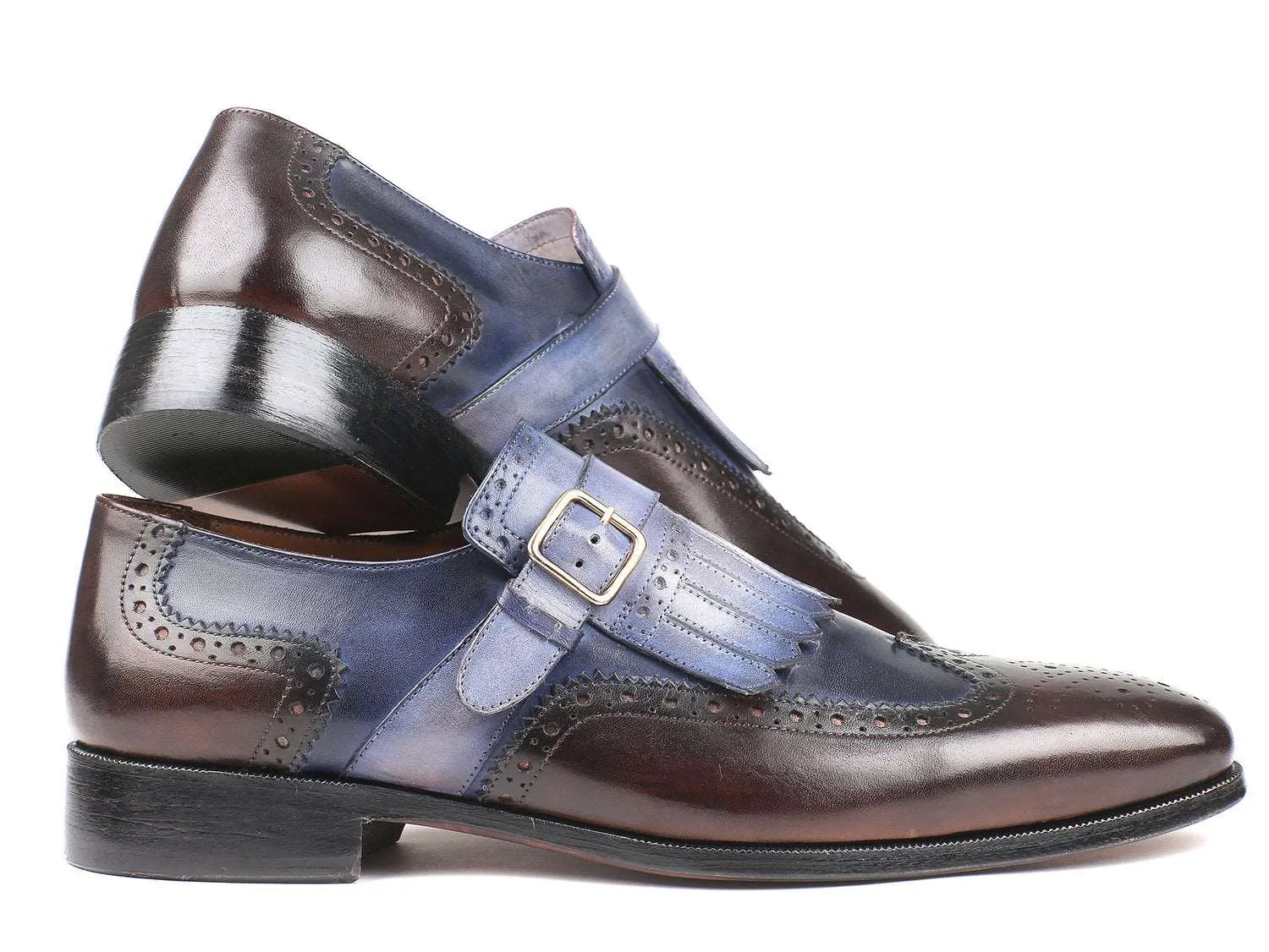 Paul Parkman Blue & Brown Kiltie Monkstraps