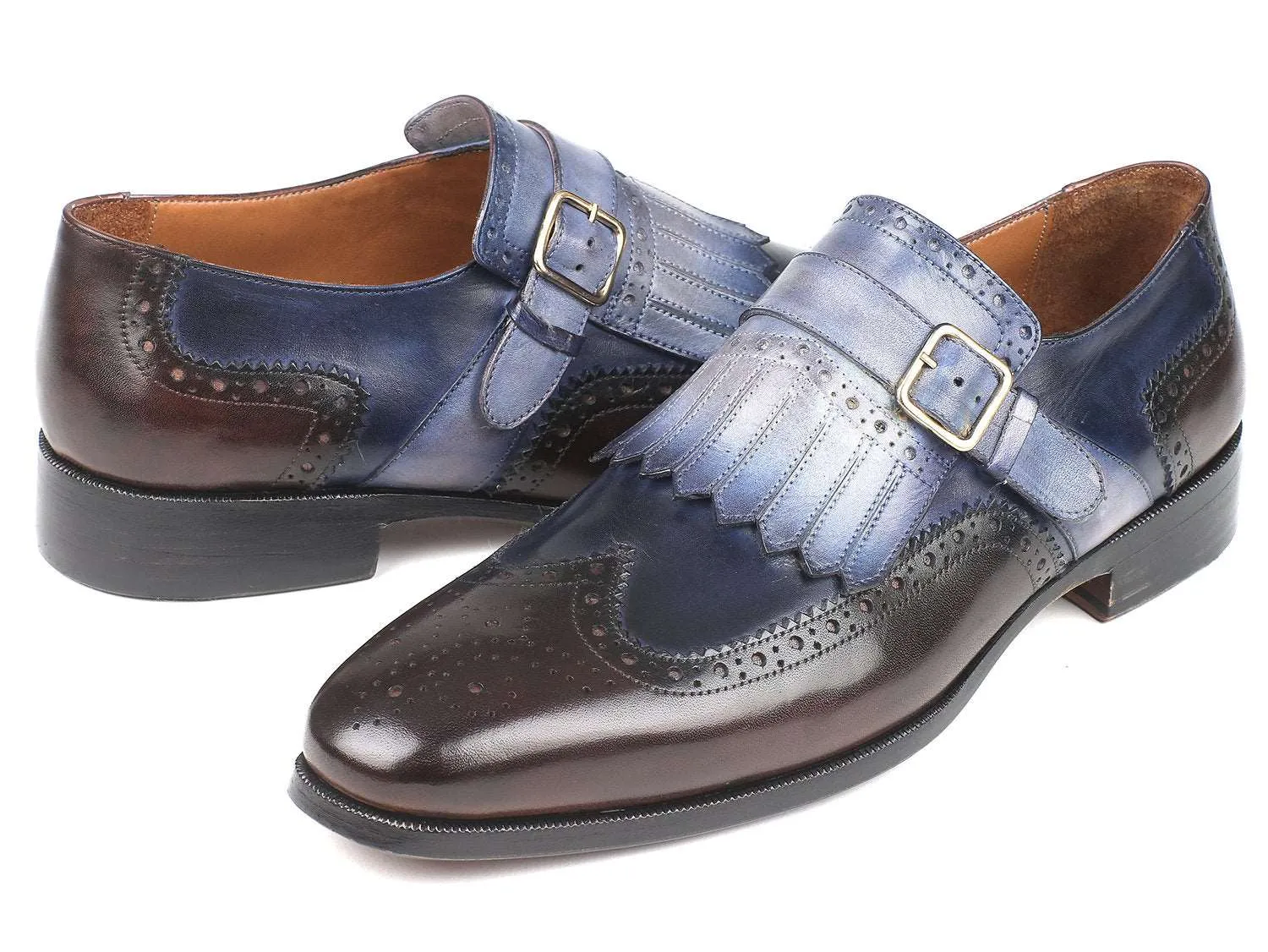 Paul Parkman Blue & Brown Kiltie Monkstraps