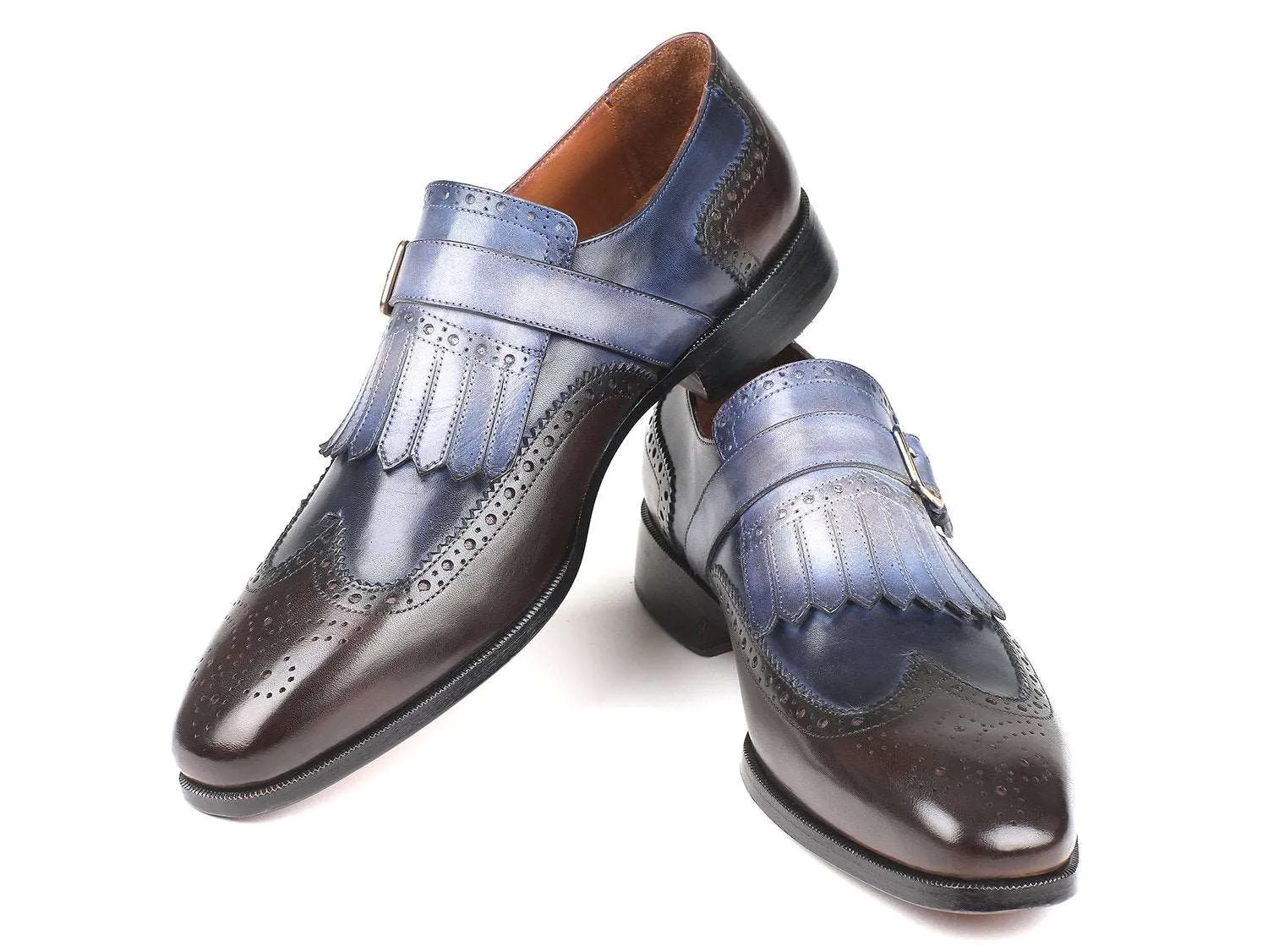 Paul Parkman Blue & Brown Kiltie Monkstraps