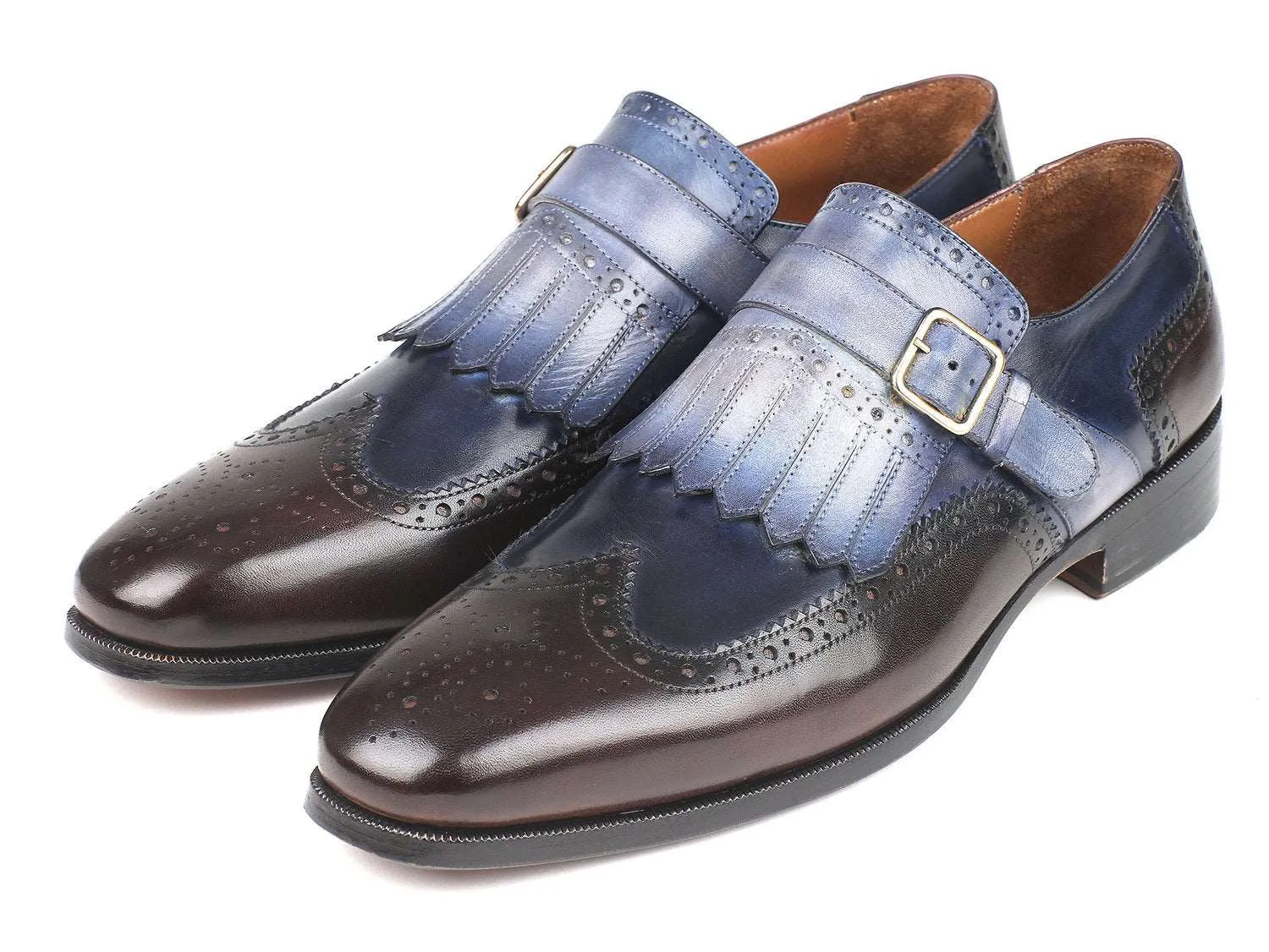 Paul Parkman Blue & Brown Kiltie Monkstraps