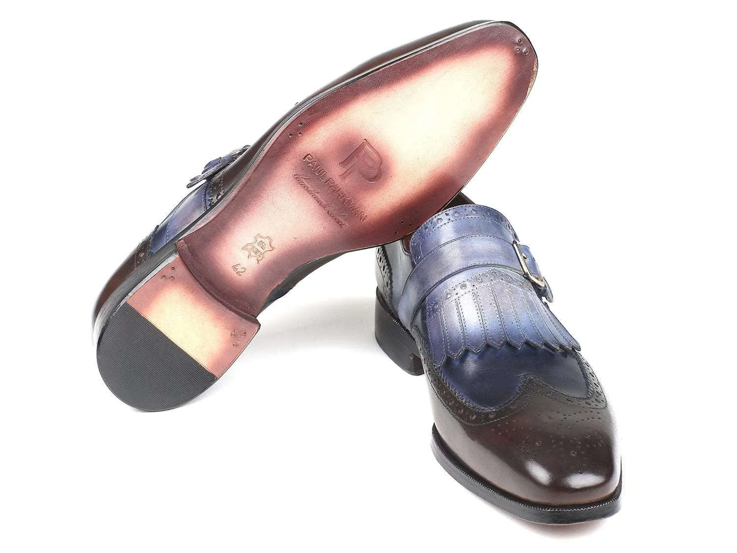 Paul Parkman Blue & Brown Kiltie Monkstraps