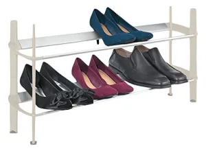 Polder STO-7180-67 MOD 2-Tier Shoe Rack, 31.5" x 6.7" x 14.5", Biscuit/Silver