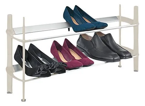 Polder STO-7180-67 MOD 2-Tier Shoe Rack, 31.5" x 6.7" x 14.5", Biscuit/Silver