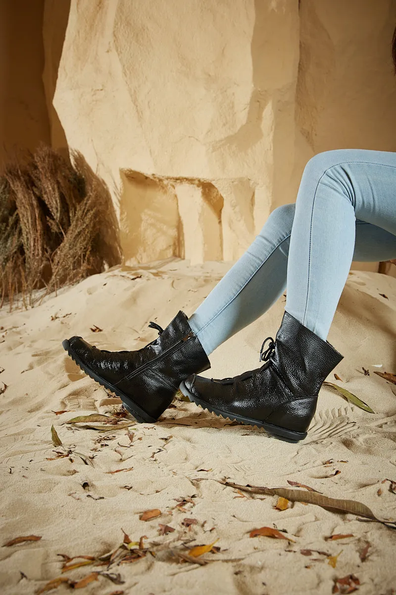 Rumour Has It | Liberty Leather Combat Boots - Black
