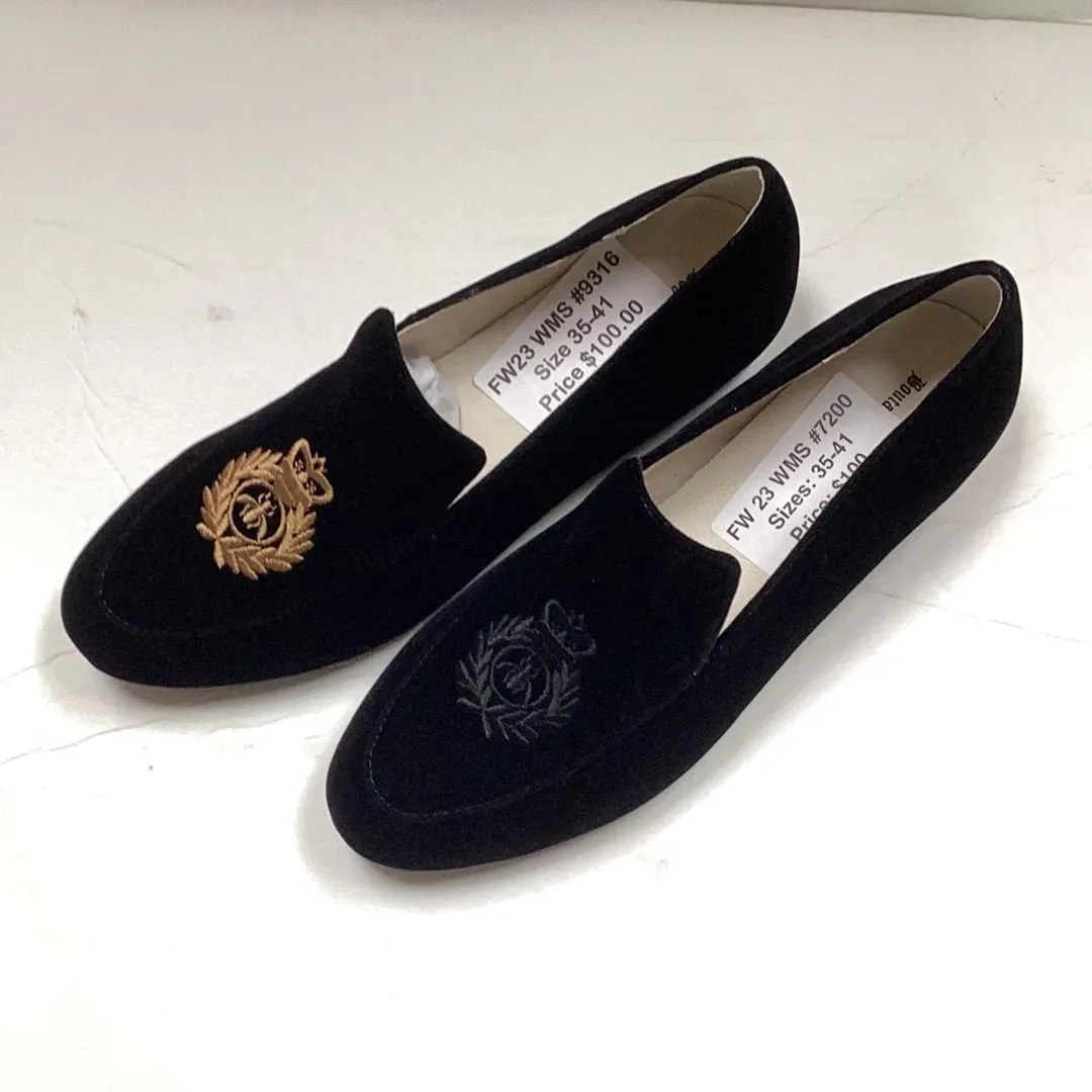 SALE FW24 Boutaccelli Capri Velvet Crest Embroidery Front Slip On
