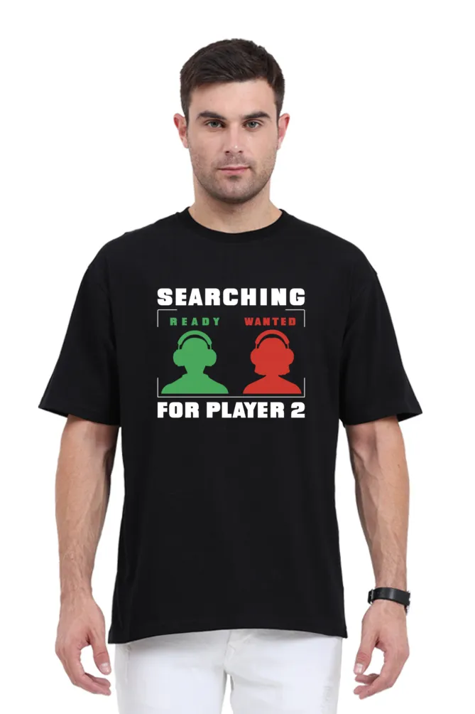 Searching For Player 2 Black Printed Oversized T-shirt for Men