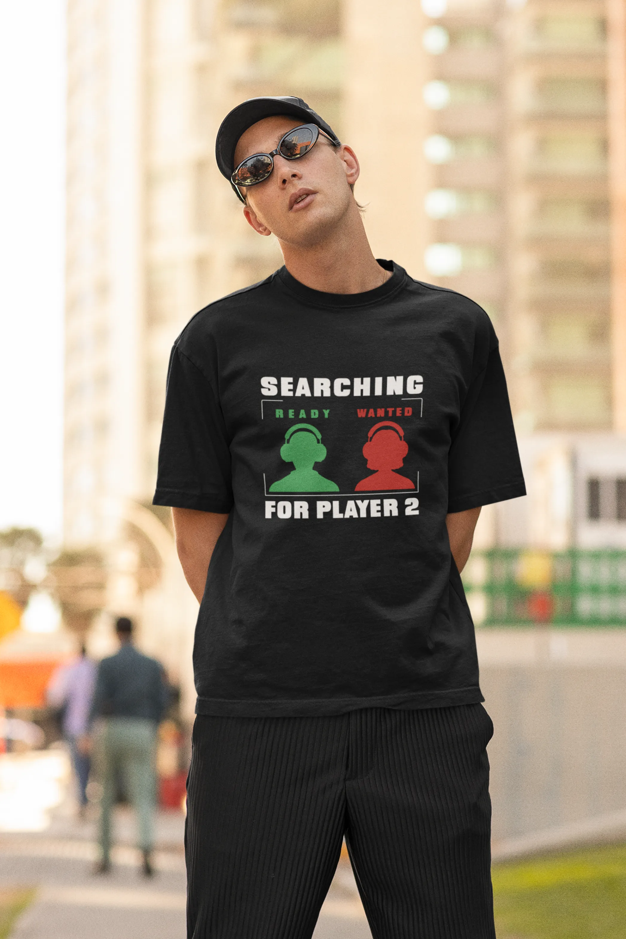 Searching For Player 2 Black Printed Oversized T-shirt for Men
