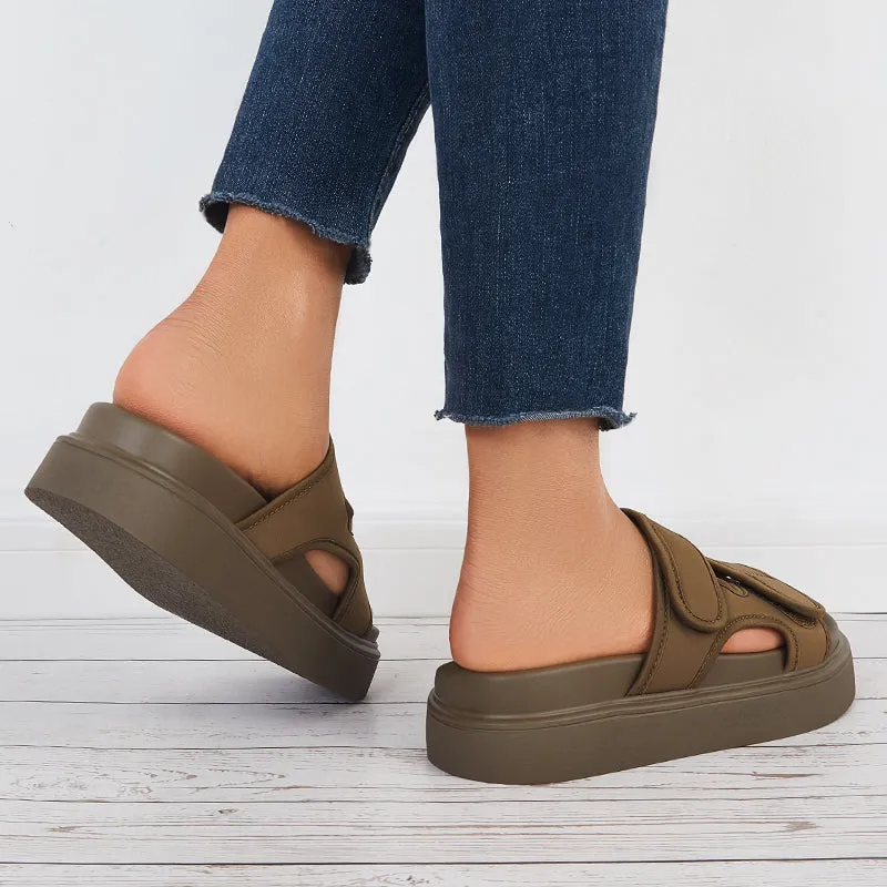 Sohiwoo Women Platform Slide Sandals Velcro Straps Thick Sole Slippers