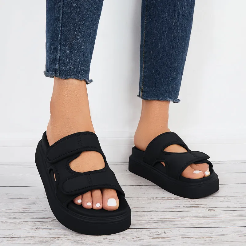 Sohiwoo Women Platform Slide Sandals Velcro Straps Thick Sole Slippers
