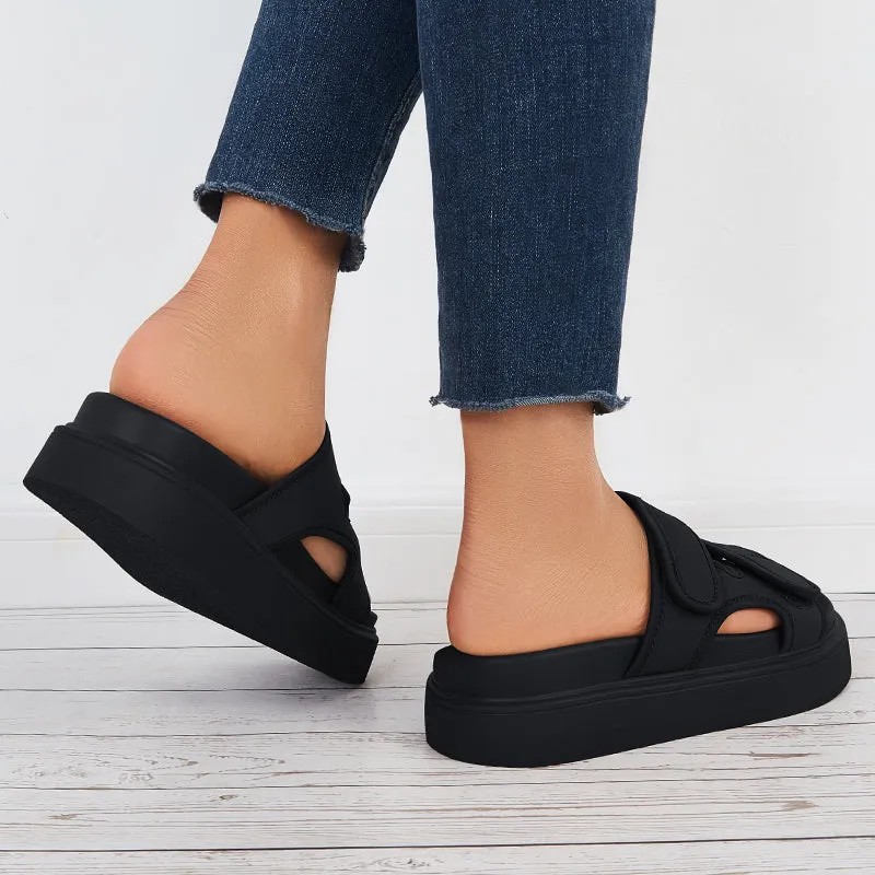 Sohiwoo Women Platform Slide Sandals Velcro Straps Thick Sole Slippers