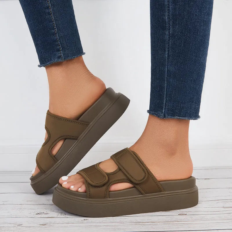 Sohiwoo Women Platform Slide Sandals Velcro Straps Thick Sole Slippers