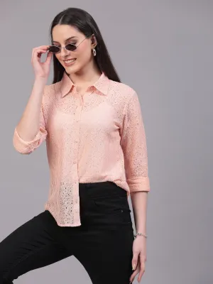 Style Quotient Women Self Design Nude Lace Regular Shirt
