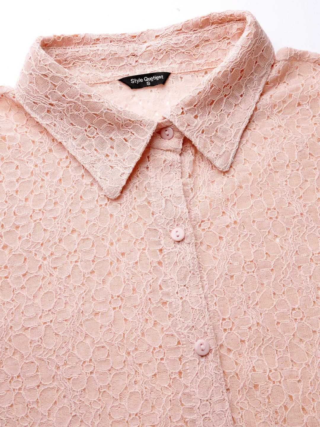 Style Quotient Women Self Design Nude Lace Regular Shirt