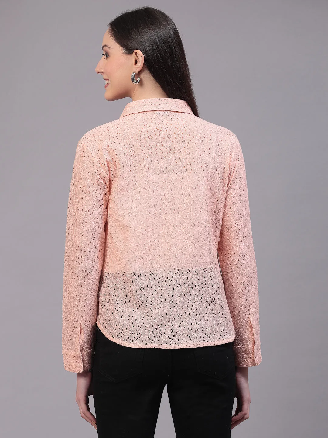 Style Quotient Women Self Design Nude Lace Regular Shirt