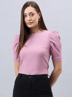 Style Quotient Women Solid Dusty Rose Poly Knit Smart Casual Regular Top