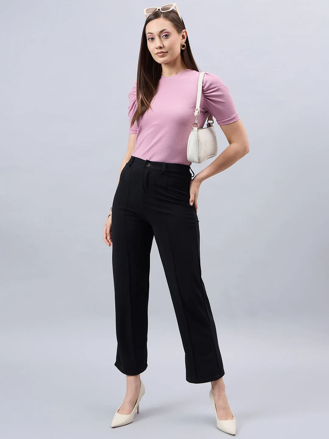 Style Quotient Women Solid Dusty Rose Poly Knit Smart Casual Regular Top