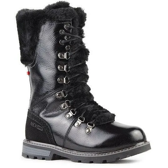 Tall Fur Trimmed Black Winter Boots with Side Zipper
