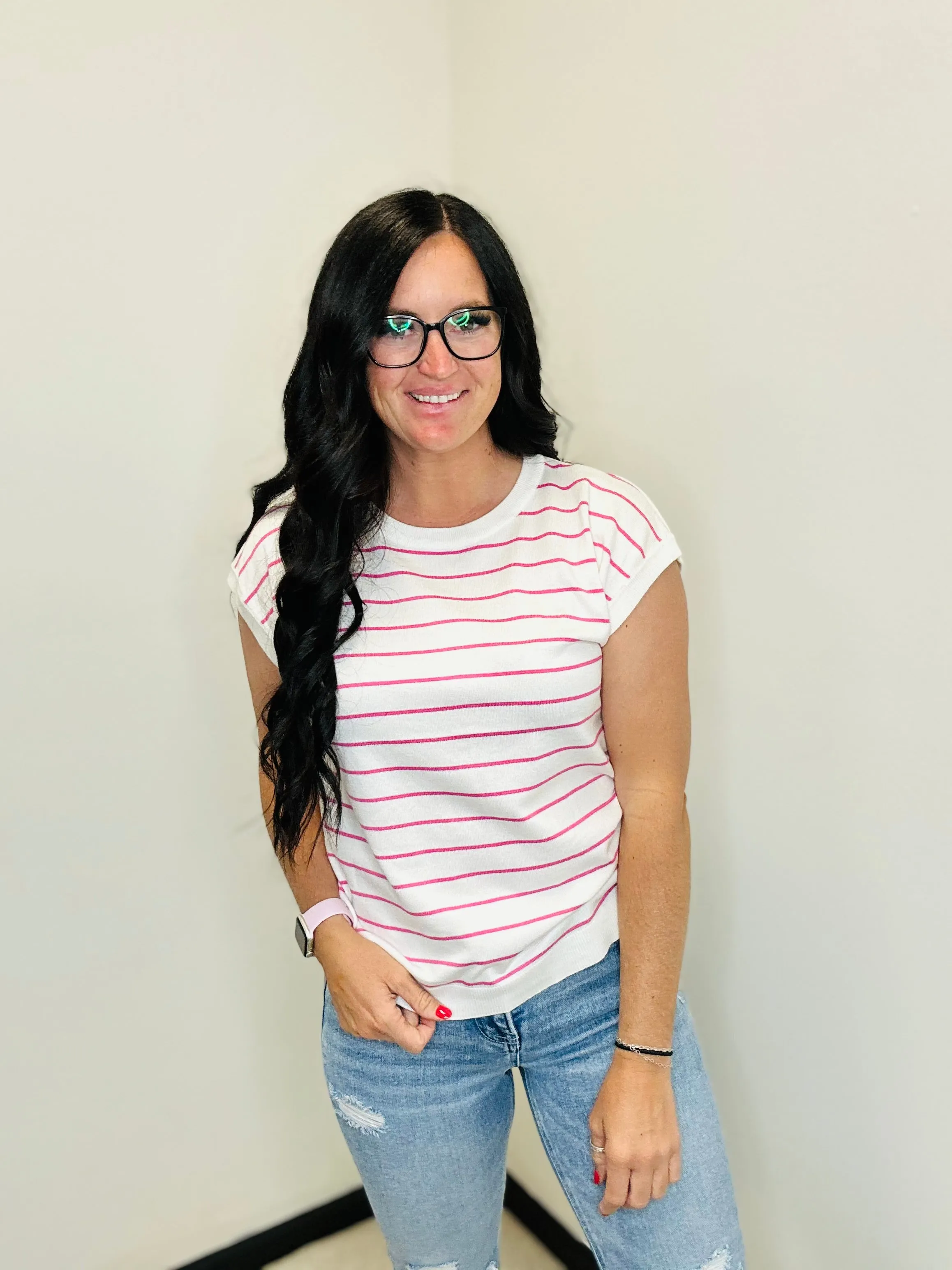 Tanner Pink Striped Knit Sweater