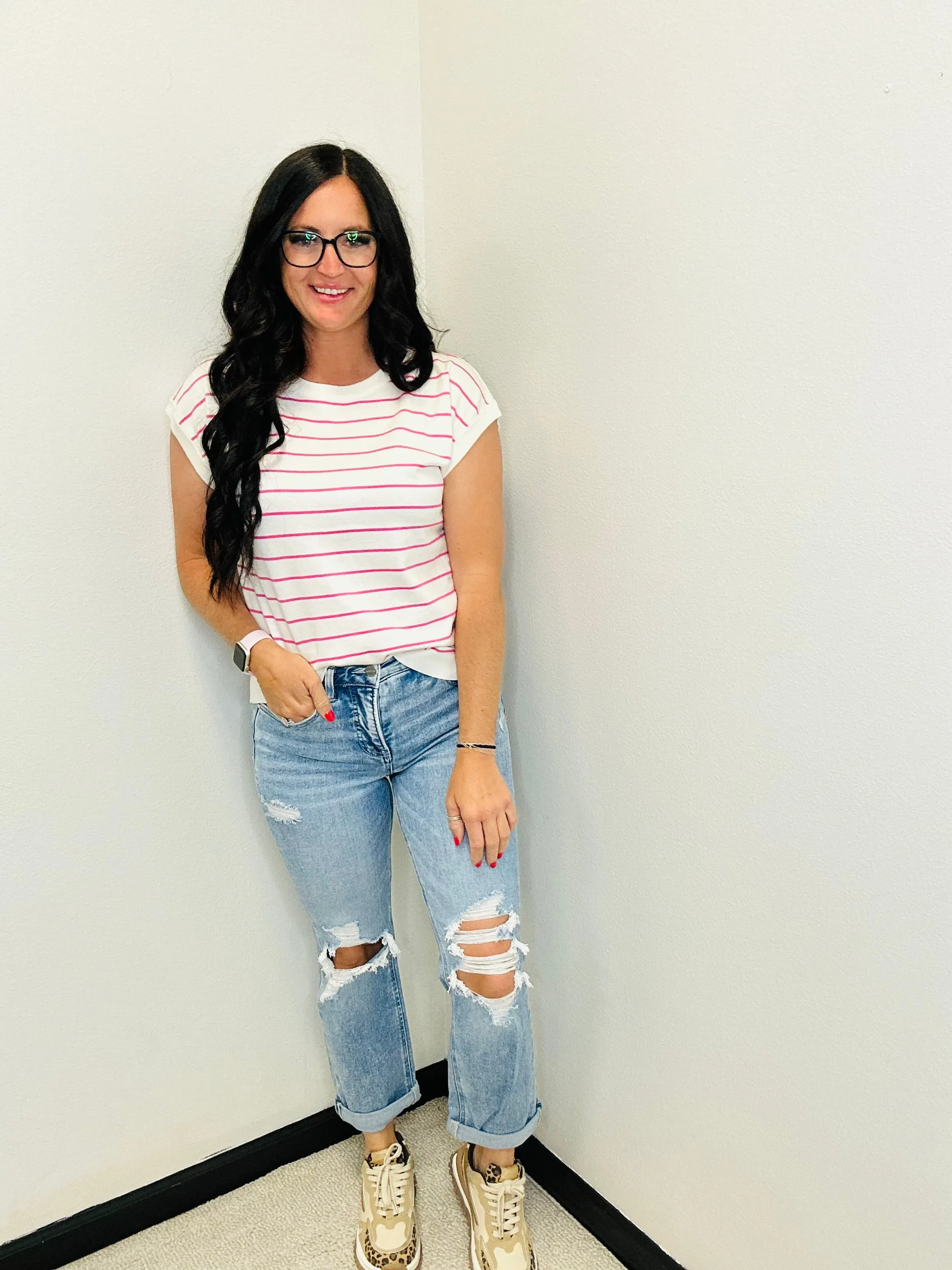 Tanner Pink Striped Knit Sweater