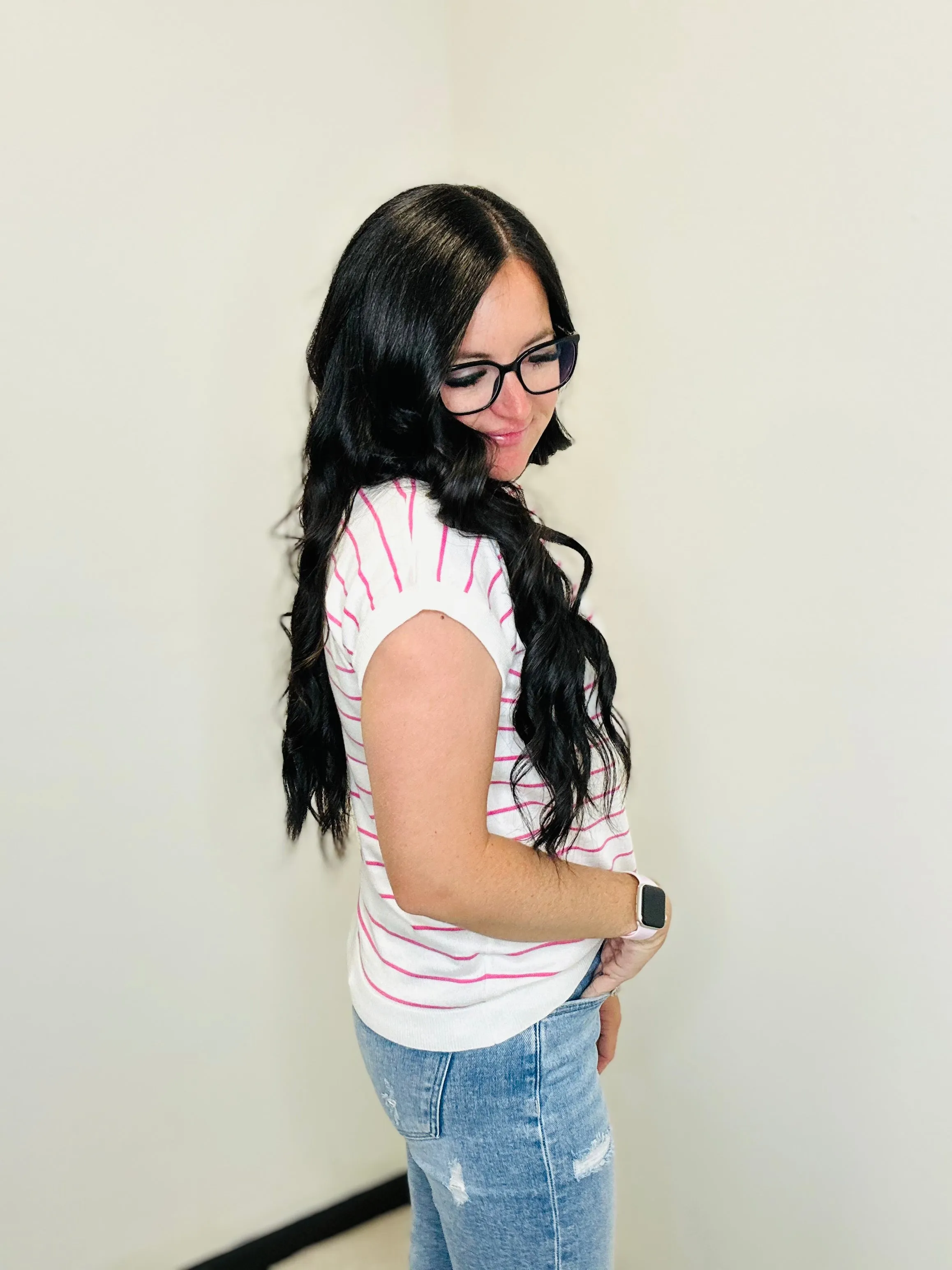 Tanner Pink Striped Knit Sweater