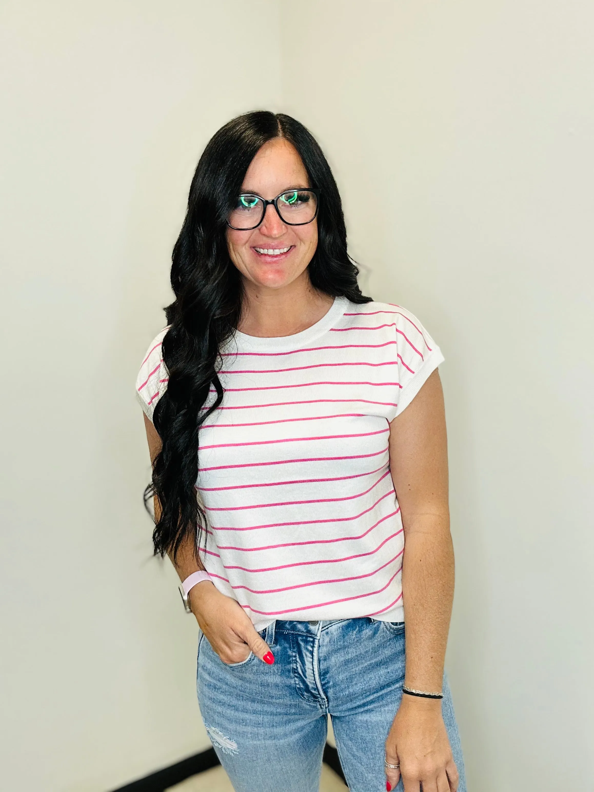 Tanner Pink Striped Knit Sweater