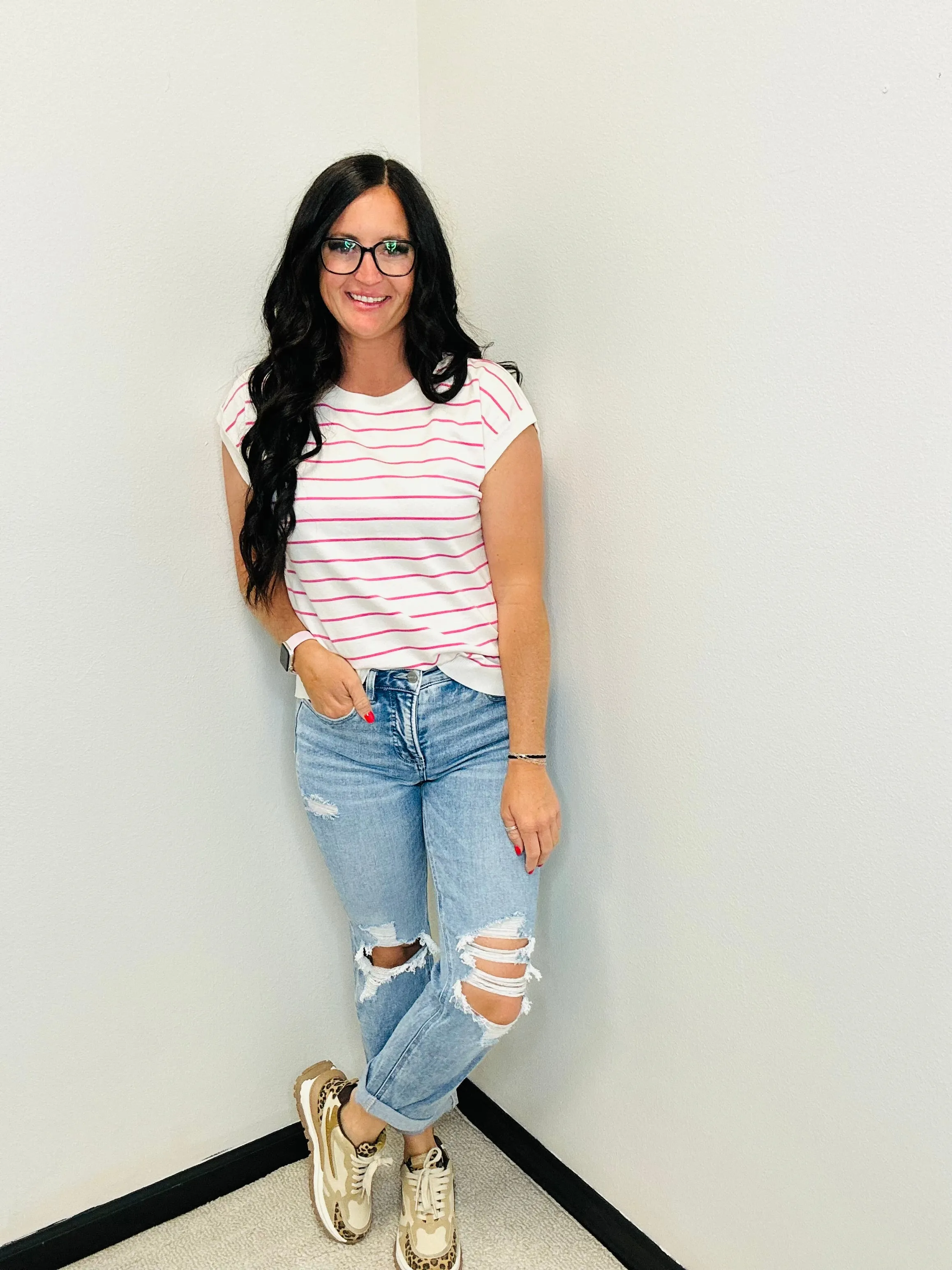 Tanner Pink Striped Knit Sweater