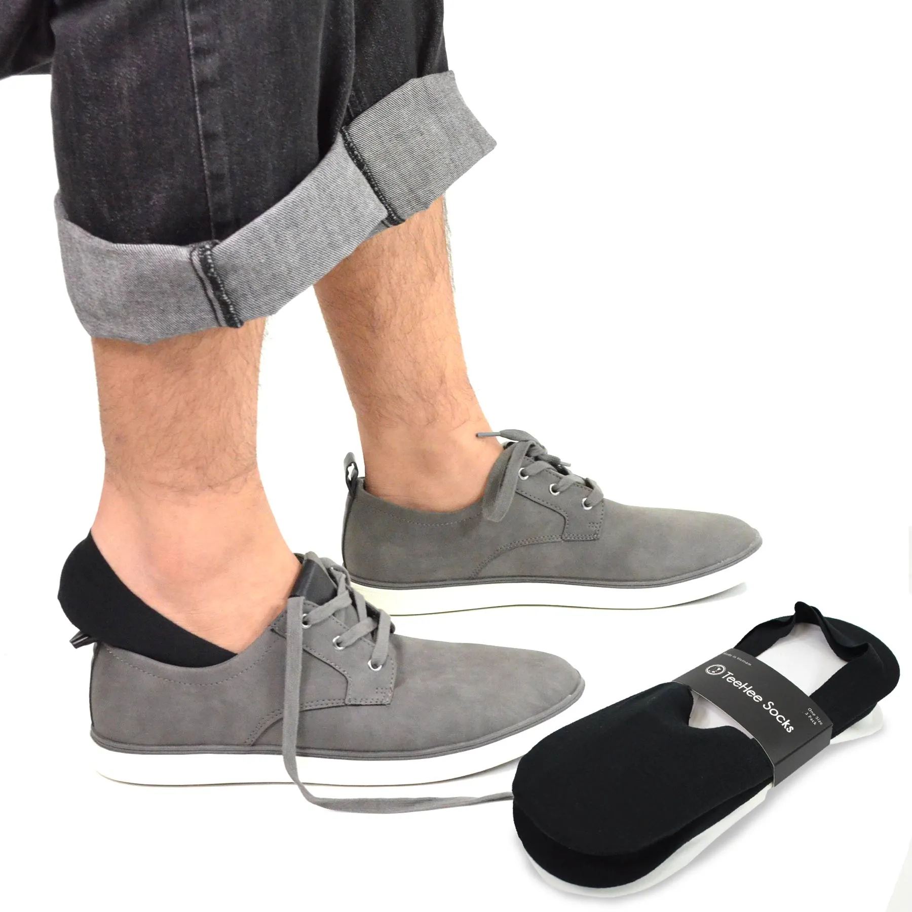 TeeHee Socks Men's Casual Cotton No Show Black, Black, White 3-Pack (M1564)