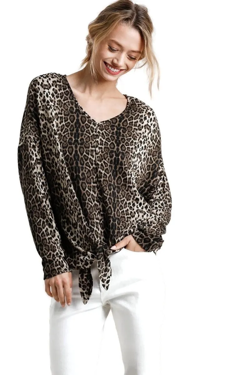 Tie Front Leopard Top, Mocha