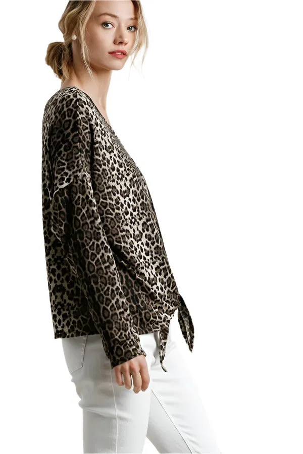 Tie Front Leopard Top, Mocha