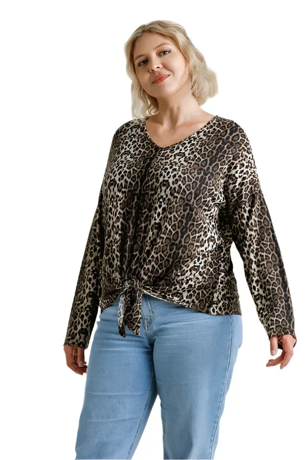 Tie Front Leopard Top, Mocha