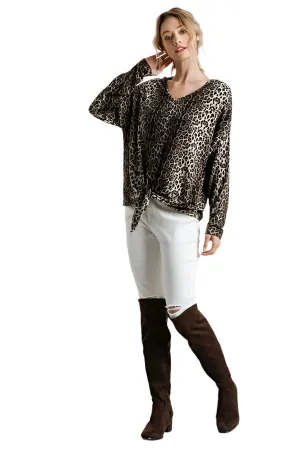 Tie Front Leopard Top, Mocha