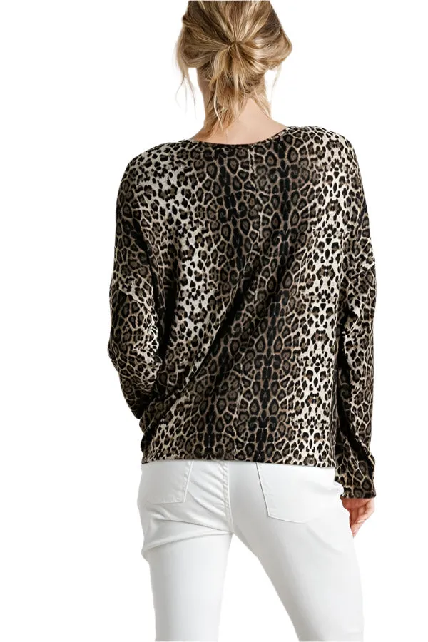 Tie Front Leopard Top, Mocha