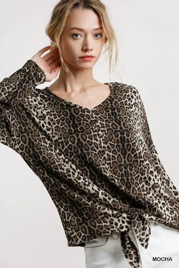 Tie Front Leopard Top, Mocha
